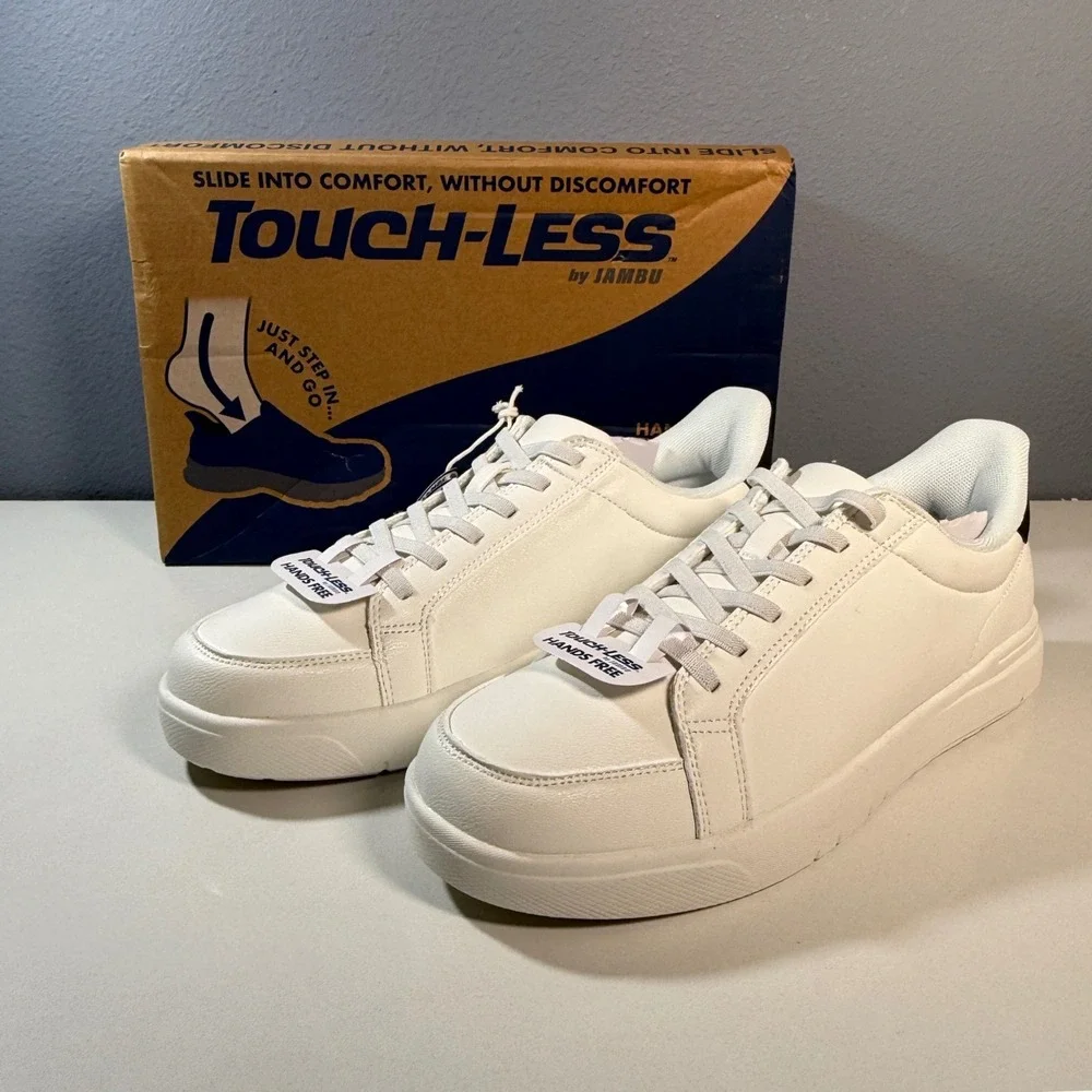 JBU Karuso Touchless Sneakers Mens 10.5 White New Hands Free Slip On N5KAR99
